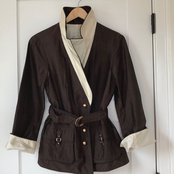 Cheby Silk Reversible Jacket Cream Brown Italian - Picture 3 of 8